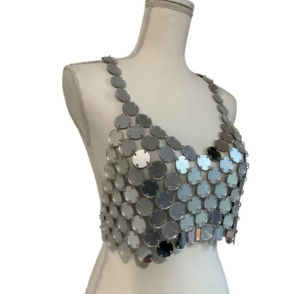 8 Other Reasons Disc Crop Top in Silver One Size New Womens Disc Mirror Cropped - Picture 7 of 12